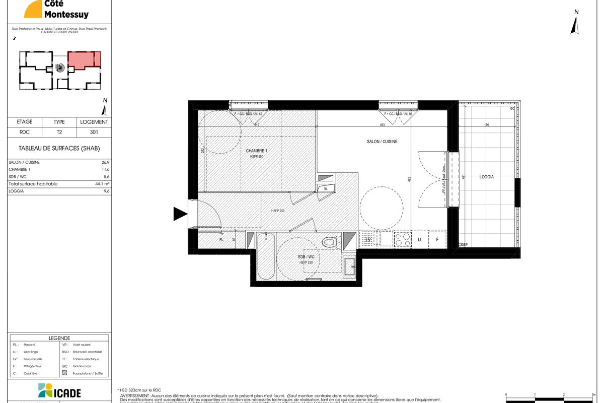 T2 de 44 m² à Caluire-et-Cuire au prix de vente de 134 500 €